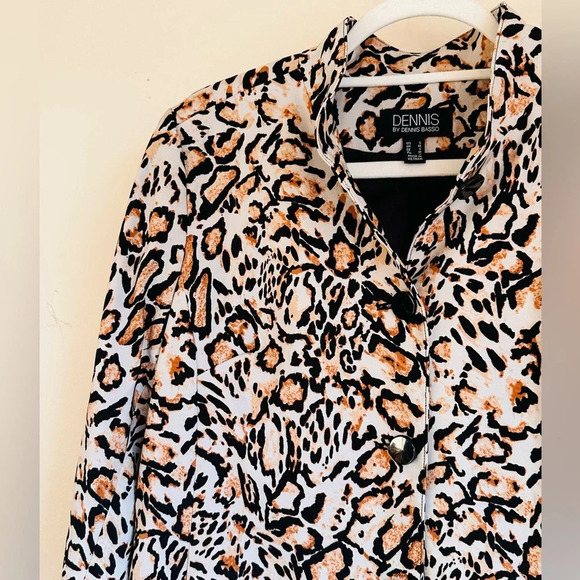 Dennis Basso Printed Twill Button Front Jacket - Leopard Print - Size S - Picture 1 of 16